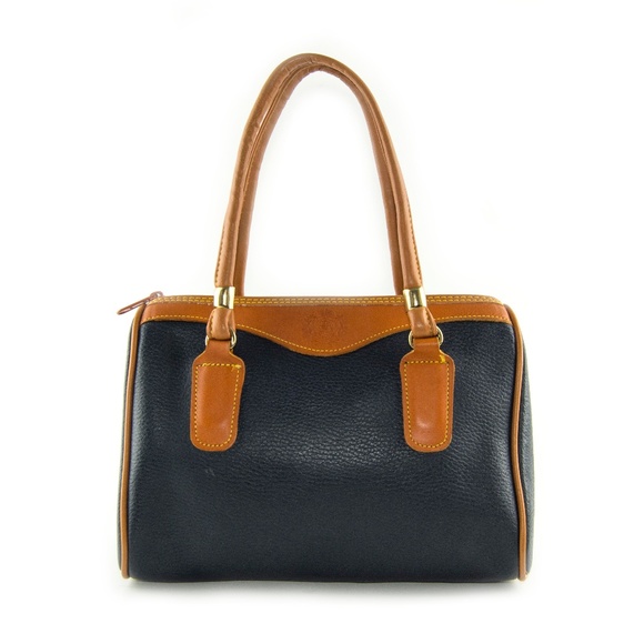 Handbags - Navy Blue & Cognac Leather Handbag